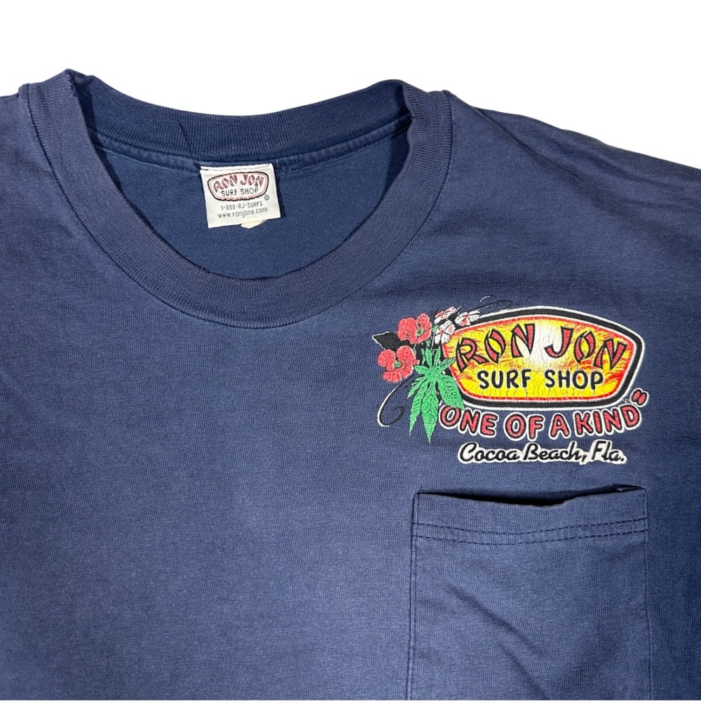 VTG Faded Ron Jon Surf Shop Cocoa Beach Florida Pocket T-Shirt Navy Blue Mens L